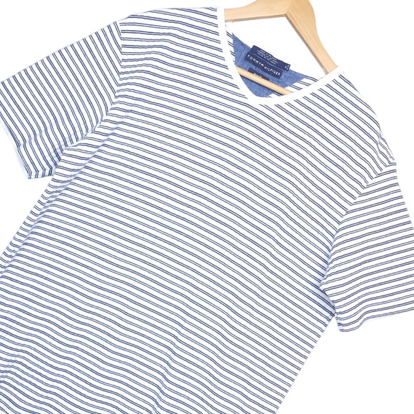 Tommy Hilfiger Men’s Short Sleeve Stretch T-Shirt Size XL White Striped - Picture 1 of 15